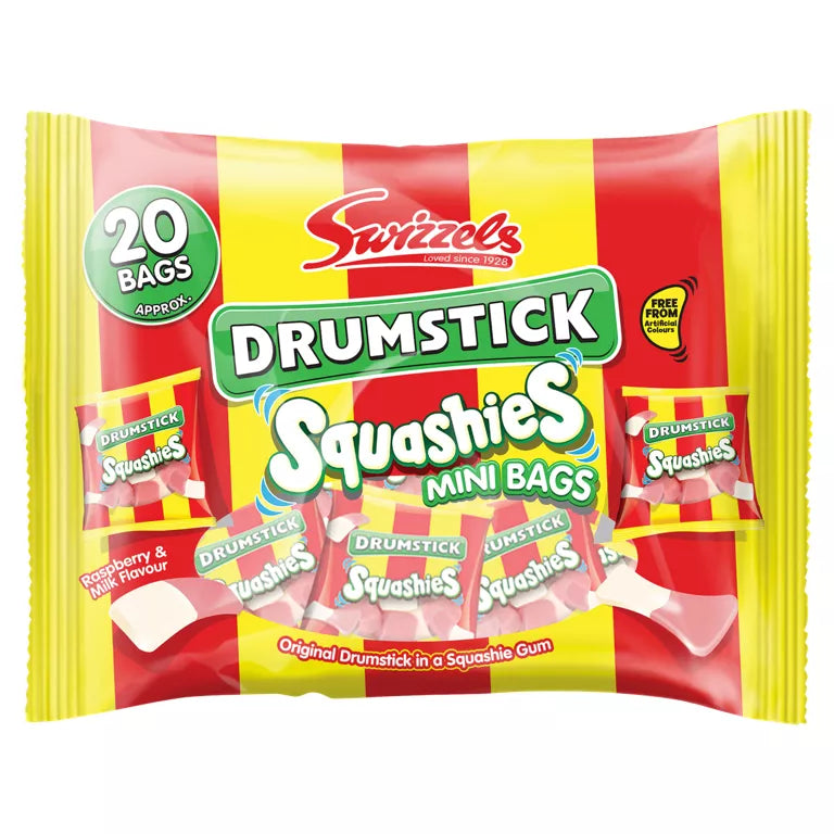 Swizzels Drumstick Squashies Original Raspberry & Milk 20 pack mini bags